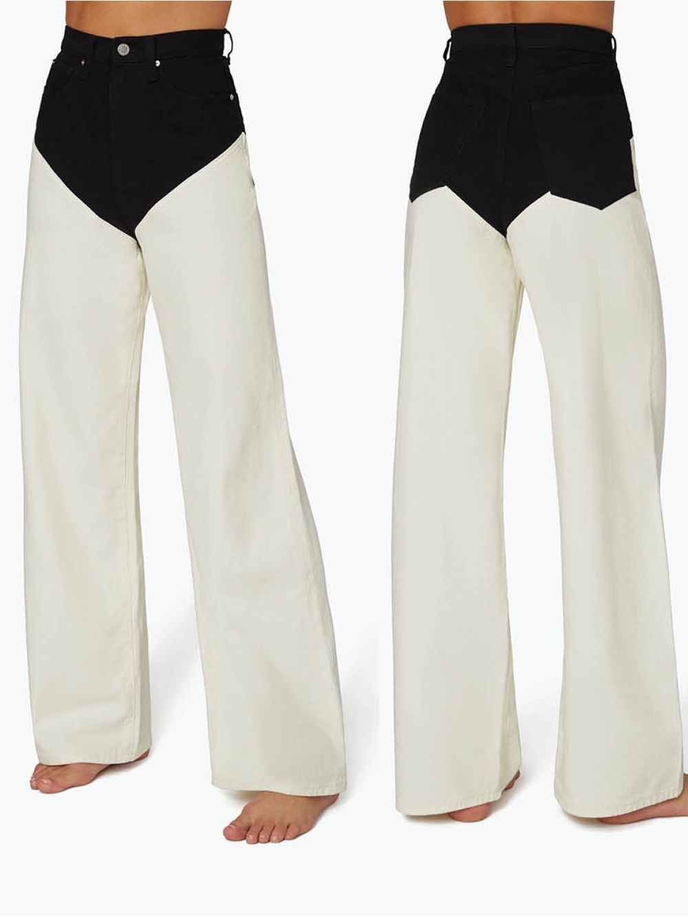 NWT WeWoreWhat High Rise Straight Leg Chap Jean in Black / Ivory - 24